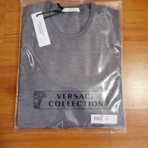 Versace Collection Gray Logo Crewneck Wool Sweater - Picture 7 of 7